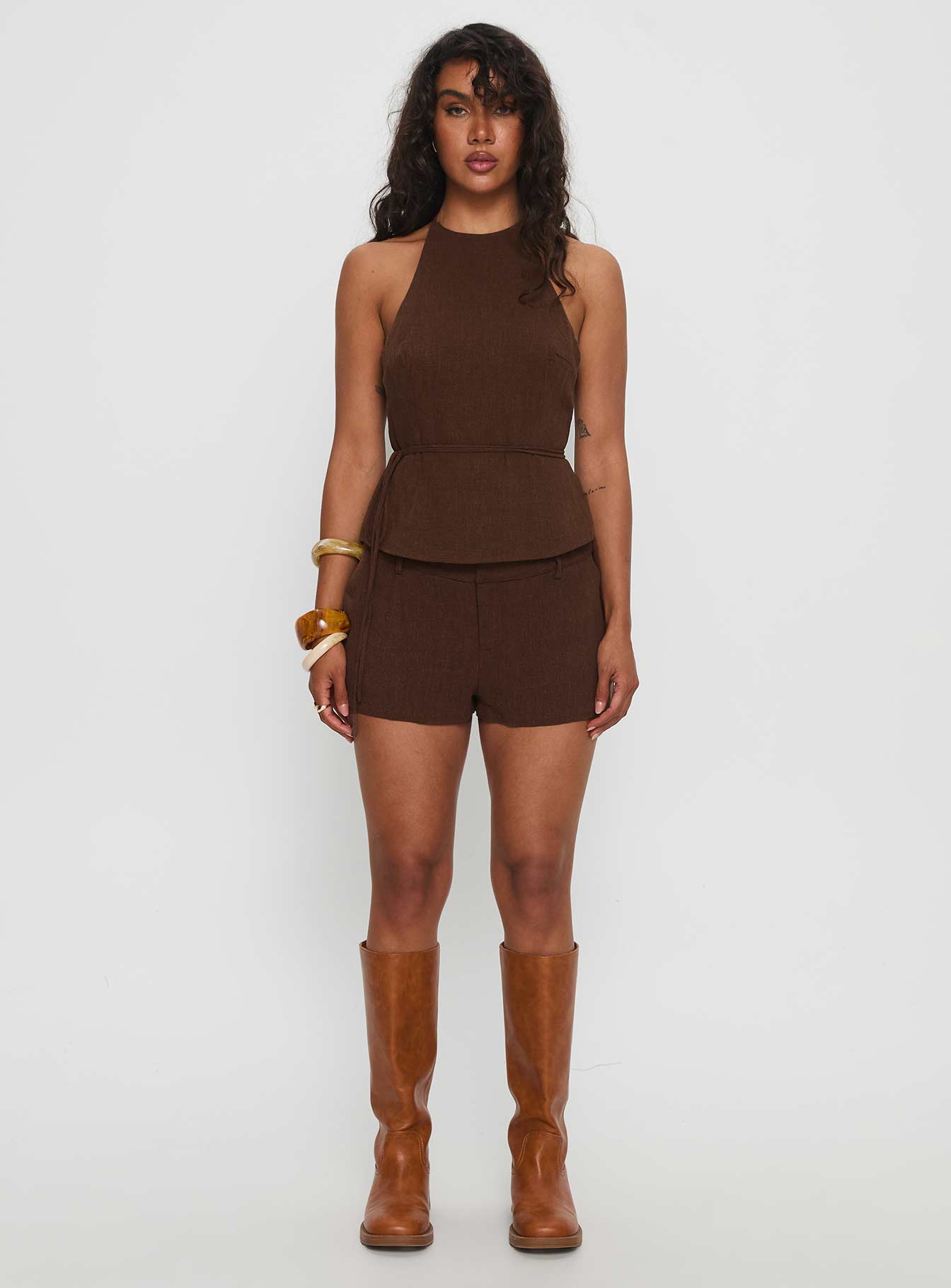 Stara Halter Linen Top Chocolate