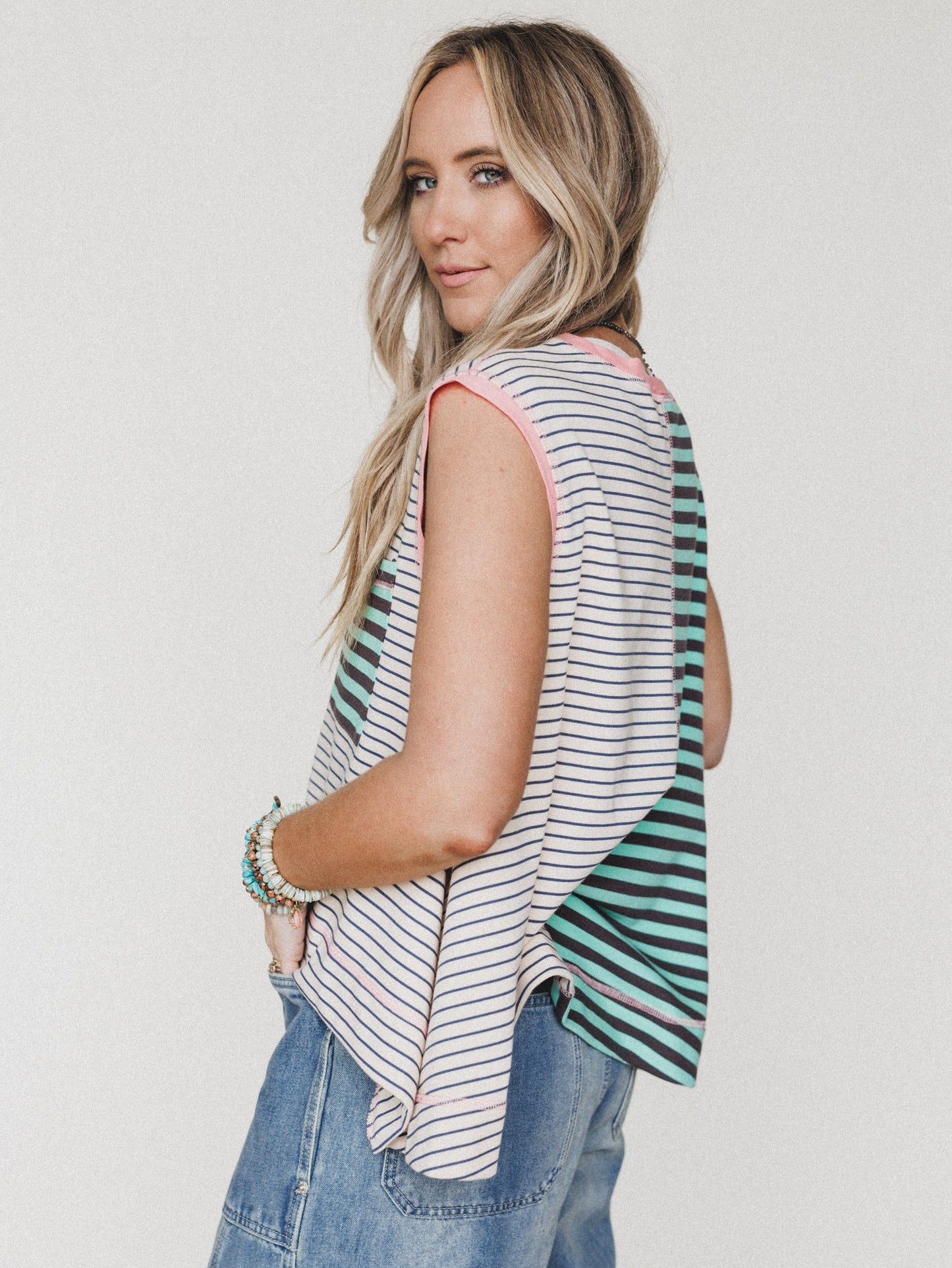 Stripe Start Tank - Mint Brown Beige