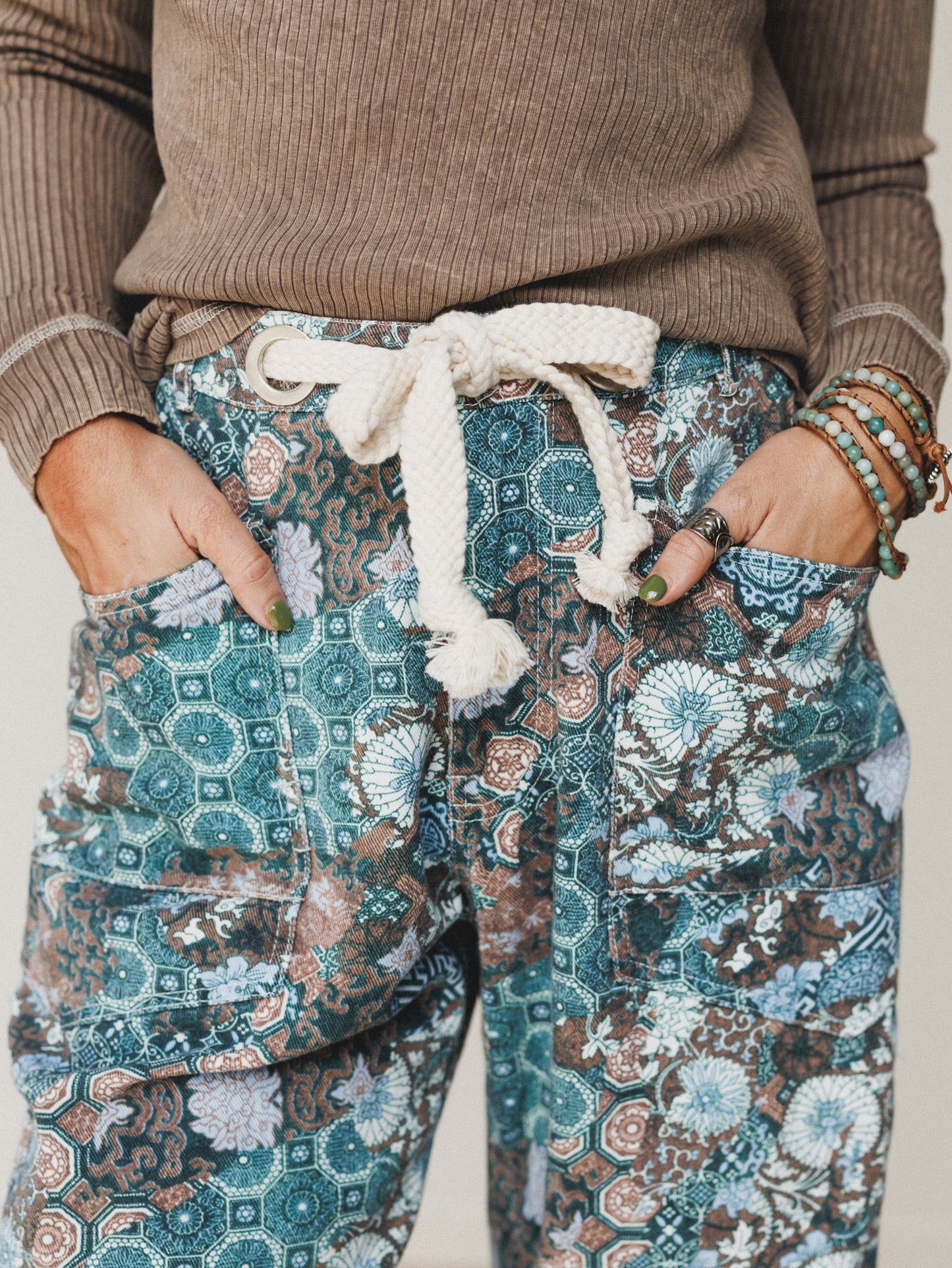Just Coasting Printed Pants - Teal
