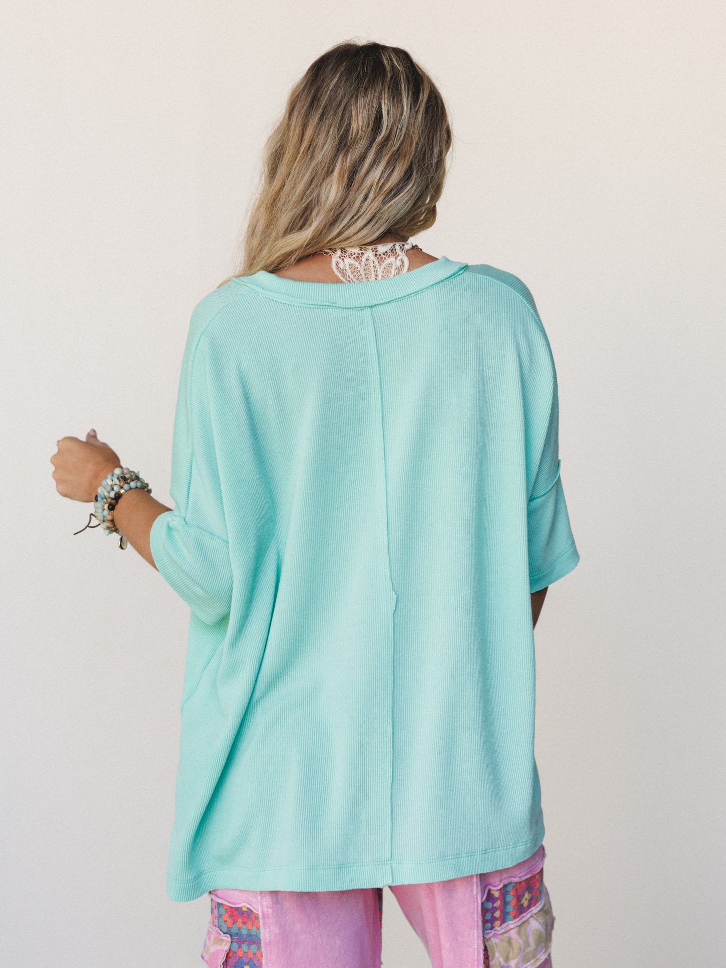 The Nest On The Go V Neck Ribbed Essential Tee - Cabbage