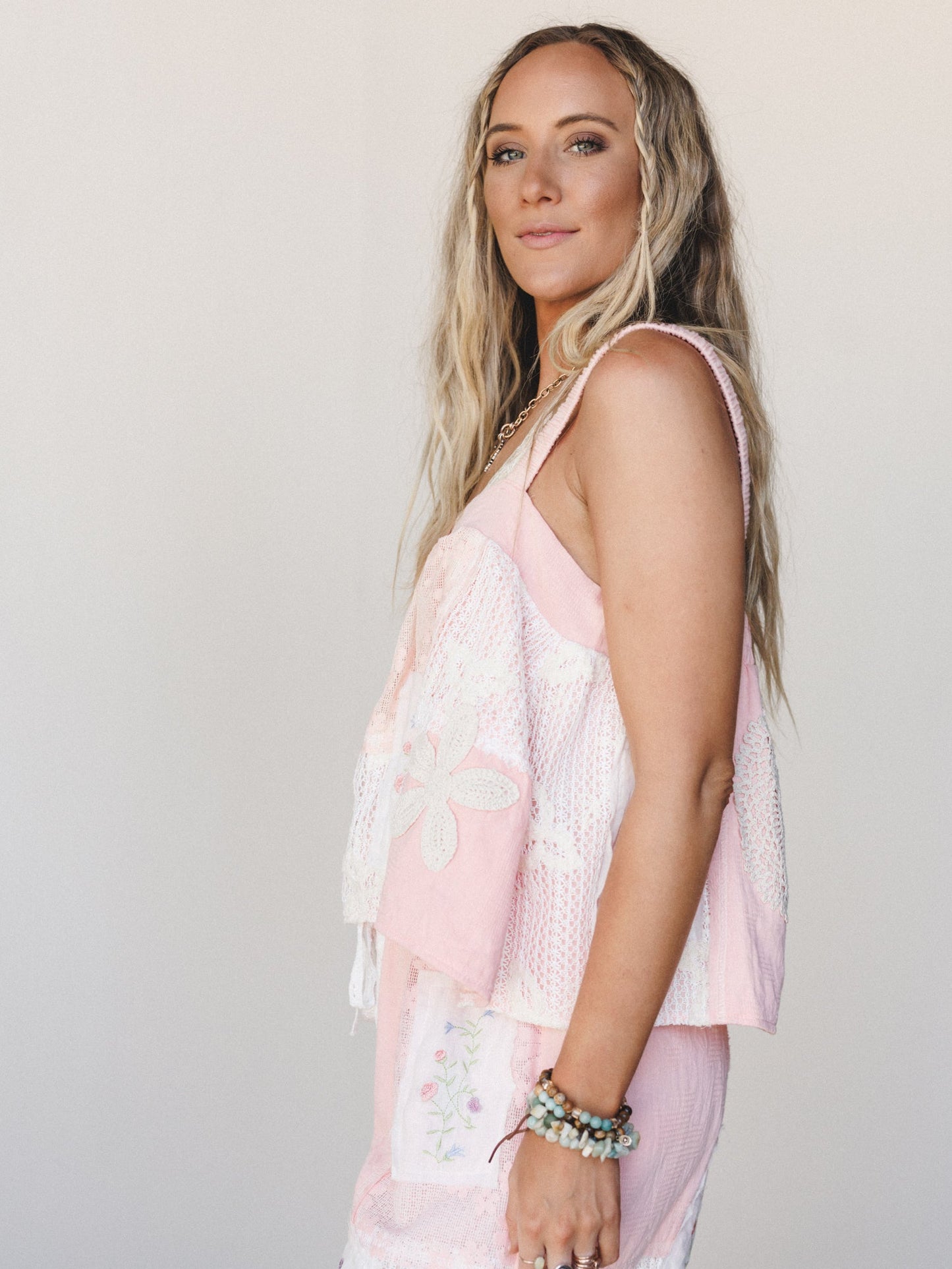 Patchwork Parade Woven Top - Pale Pink
