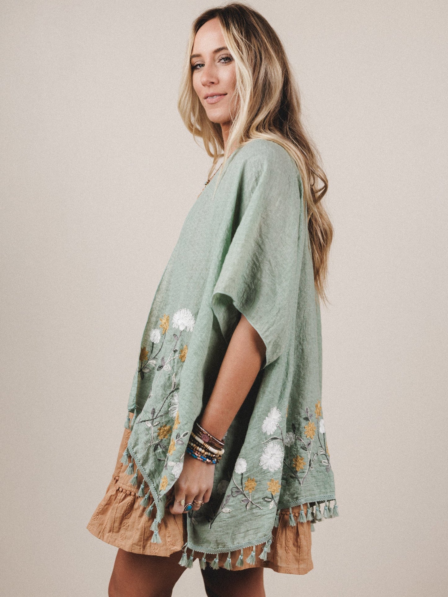 Secret Meadow Embroidered Kimono - Sage