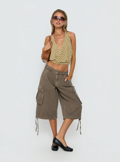 Priella Plunge Halter Top Yellow Stripe