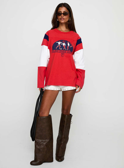 MLS 96 Retro Oversized Long Sleeve Top Red