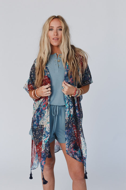 Garden Fairy Floral Kimono - Navy