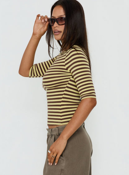 Darling Days 3/4 Sleeve Top Chocolate / Yellow Stripe
