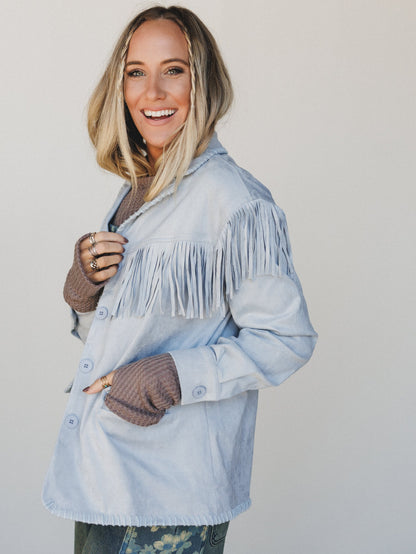 Suede Soul Fringe Jacket Blazer - Pastel Grey