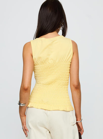 Maybe Tomorrow Ruched Sleeveless Top Lemon