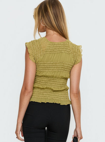 Talyn Cap Sleeve Frill Top Olive
