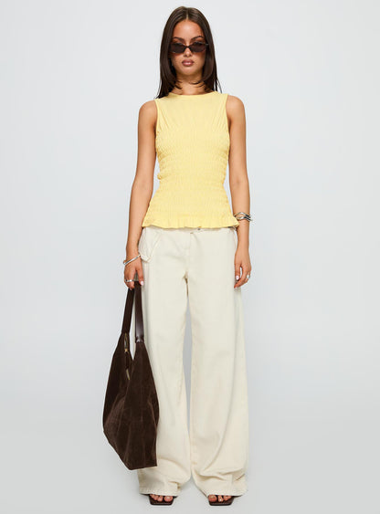 Maybe Tomorrow Ruched Sleeveless Top Lemon