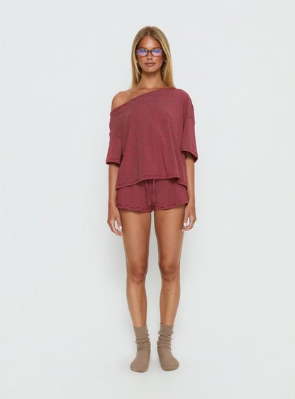 Sugar Surge Off Shoulder Sleep Top Cherry Stripe