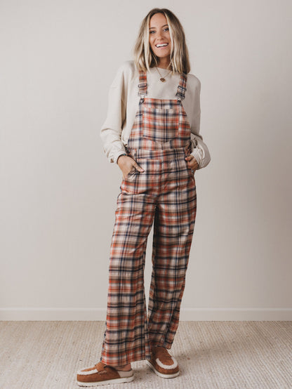 Perfectly Plaid Overalls - Latte