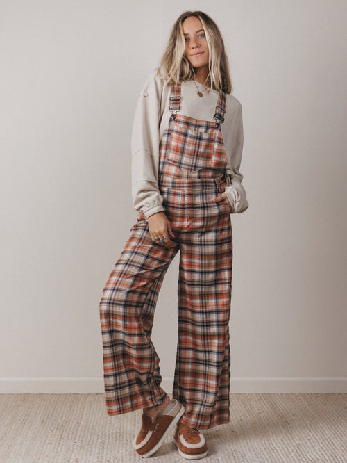 Perfectly Plaid Overalls - Latte