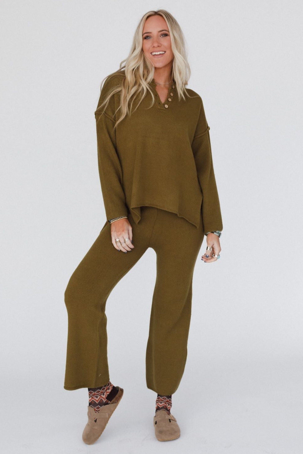 Sierra Slumber Waffle Knit Set - Olive