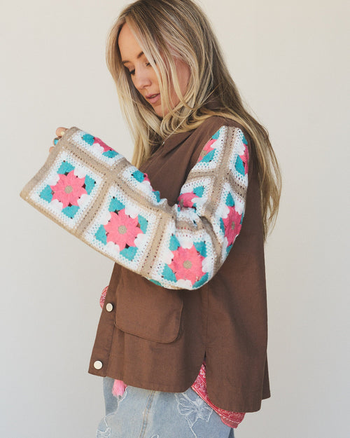 Willow Bloom Crochet Jacket - Light Brown