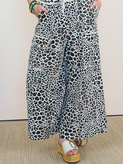 Lucky One Animal Print Cargo Pants - Natural