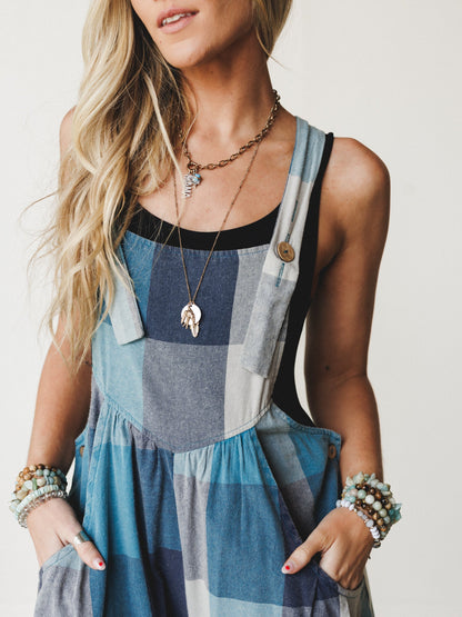 Delyah Plaid Pattern Overalls - Denim Mix