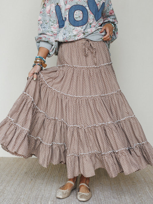Polka Dot Darling Maxi Skirt - Mocha