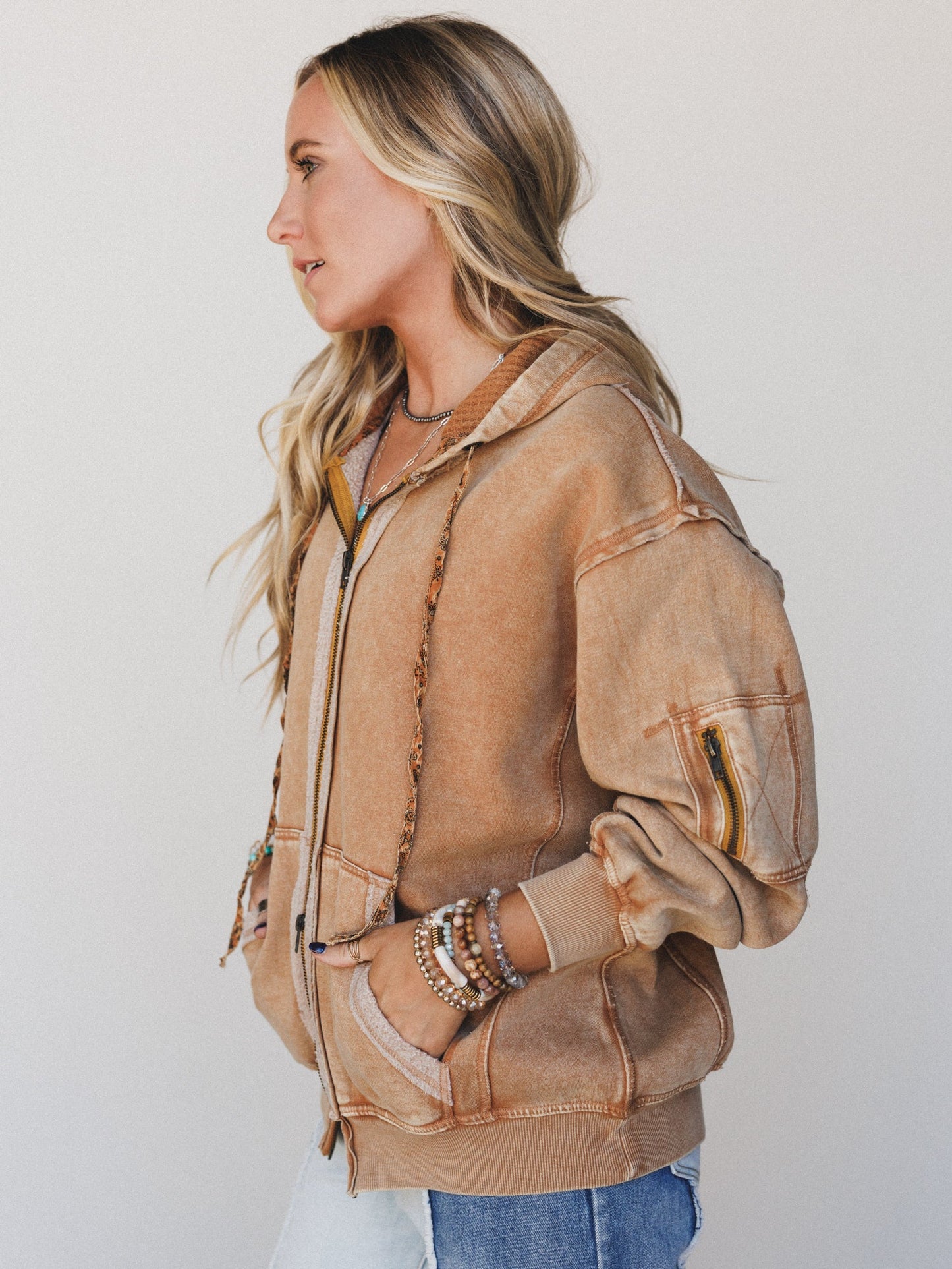 Golden Ray Zip Up Hoodie - Camel