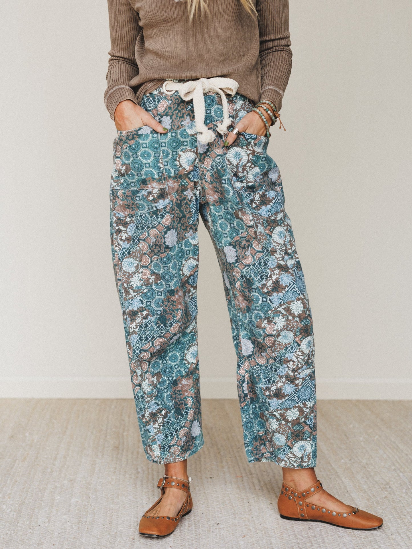 Just Coasting Printed Pants - Teal