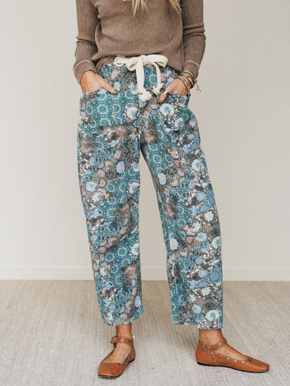 Just Coasting Printed Pants - Teal