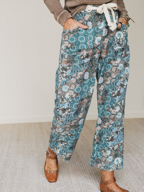 Just Coasting Printed Pants - Teal