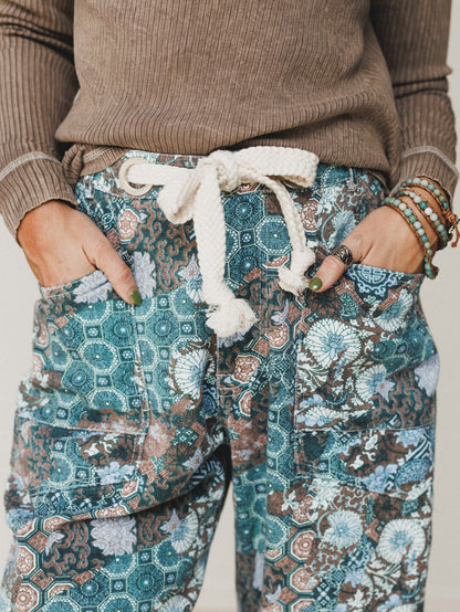 Just Coasting Printed Pants - Teal