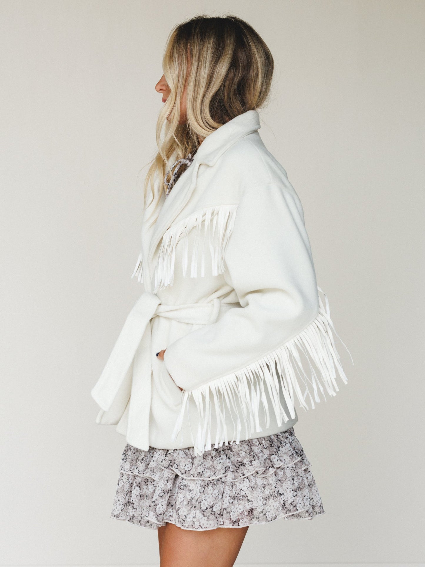 Western Grounds Fringe Jacket  - Cream