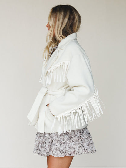 Western Grounds Fringe Jacket  - Cream