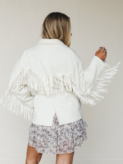 Western Grounds Fringe Jacket  - Cream