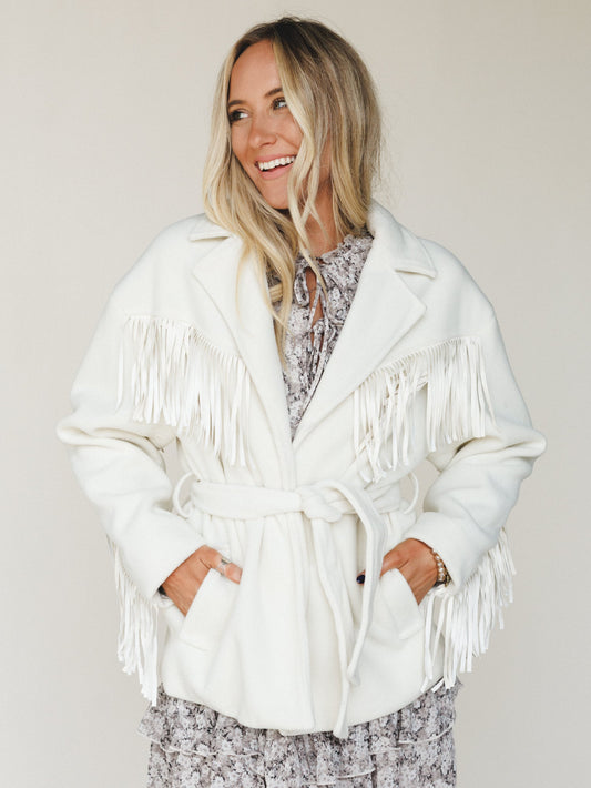 Western Grounds Fringe Jacket  - Cream