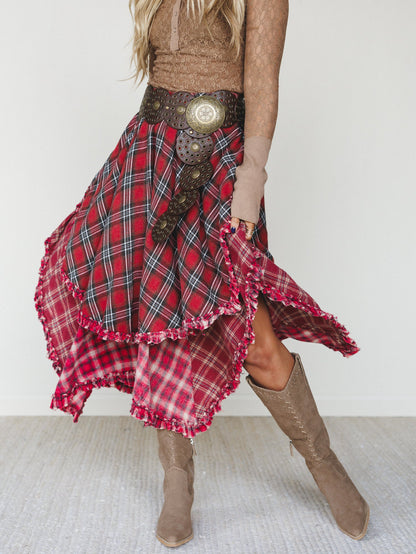 Sand Dancer Plaid Skirt - Red