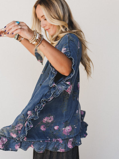 Robbie Floral Denim Jacket - Denim