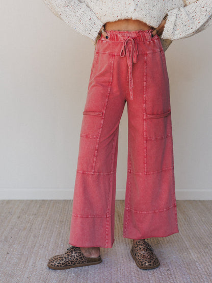Lucky One Wide Leg Full Pant - Red