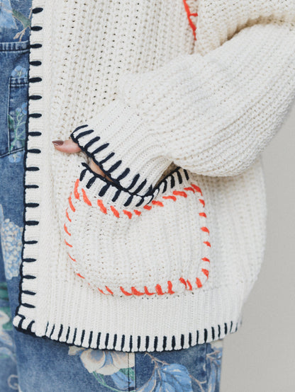 Switched And Stylish Open Cardigan - Cream