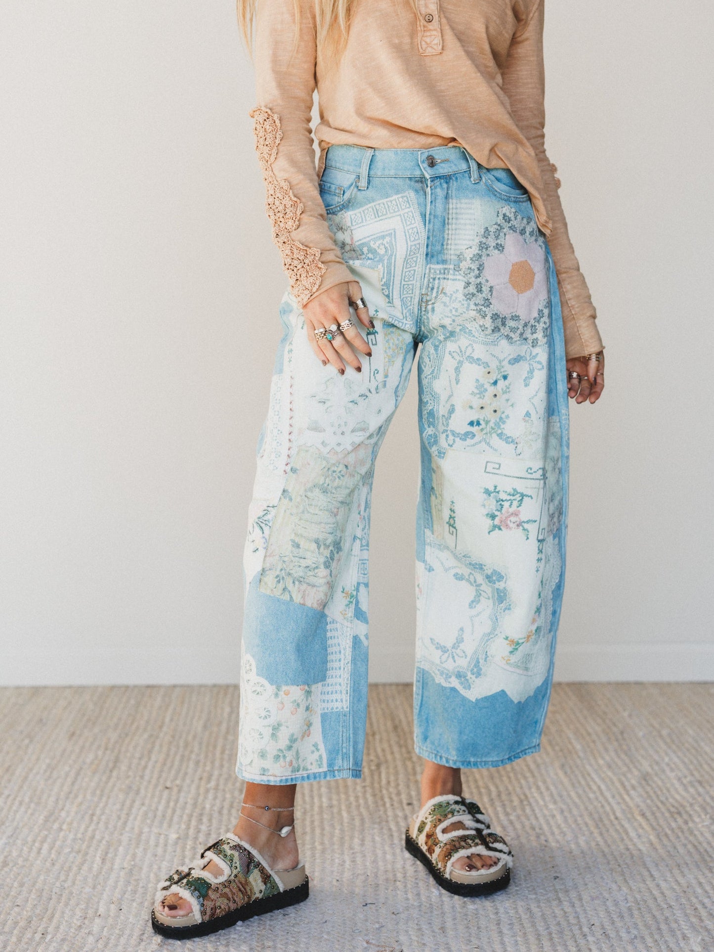 Passport Ready Mix Print Pants - Denim
