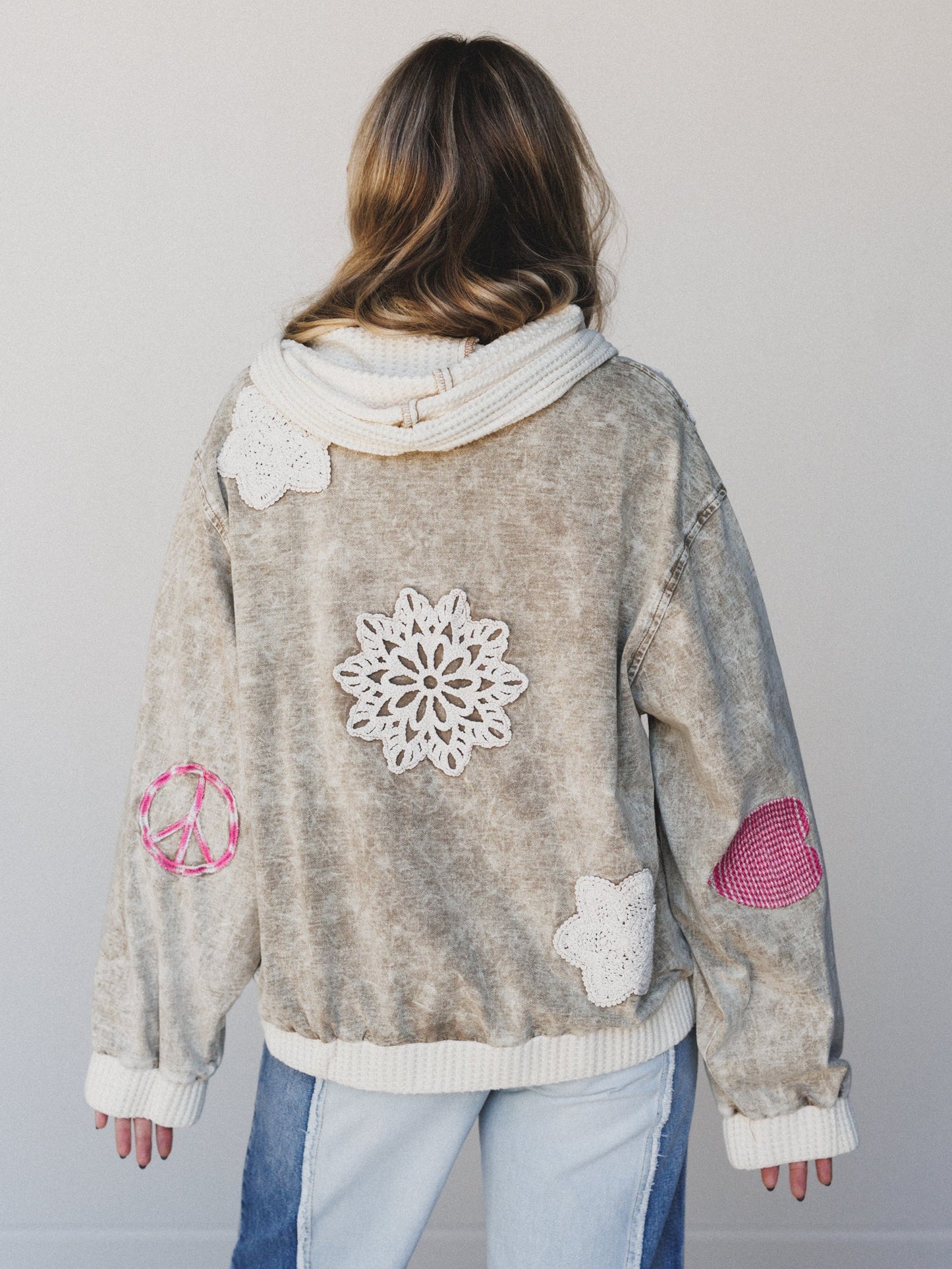 Emblems Of Love Zip Up Hoodie - Dusty Coco