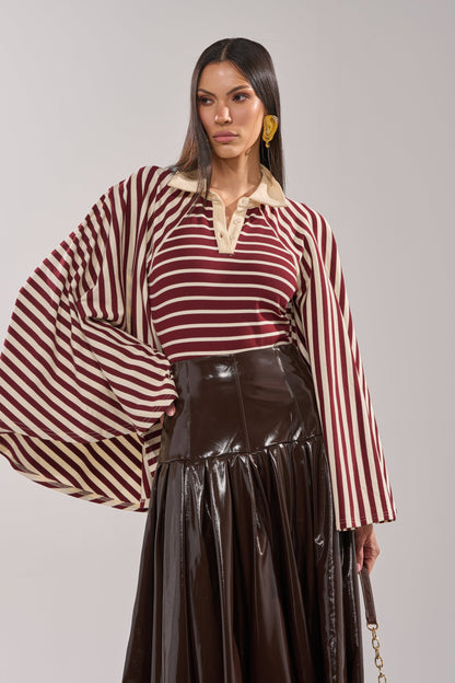 ALMA STRIPE COLLARED BODYSUIT
