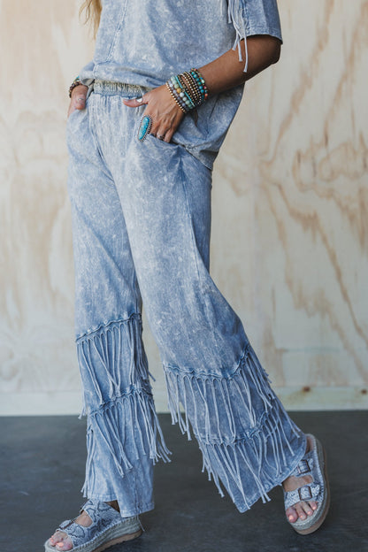 Wild Route Fringe Pants - Grey