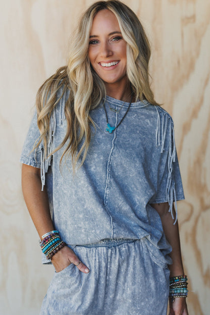 Wild Route Fringe Top - Grey