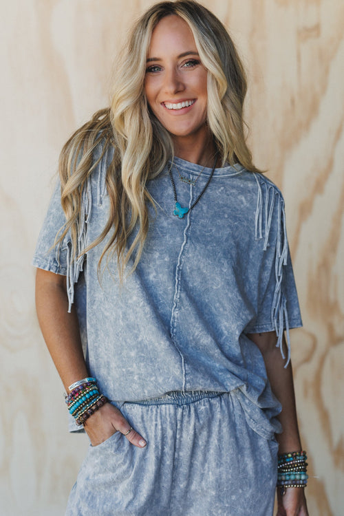 Wild Route Fringe Top - Grey