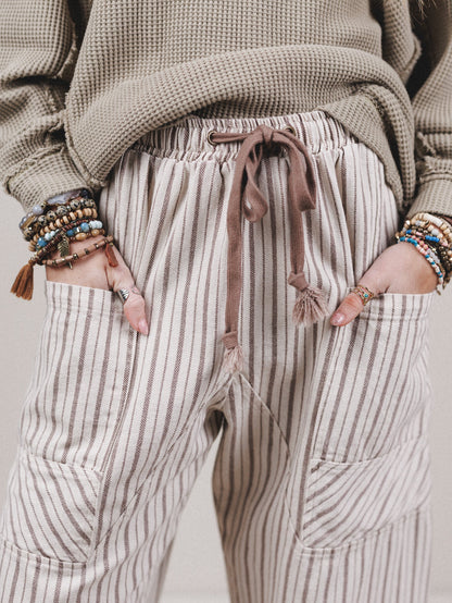 Percy Striped Barrel Jeans - Taupe