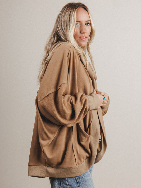 Barely Bound Hoodie Cardigan - Camel