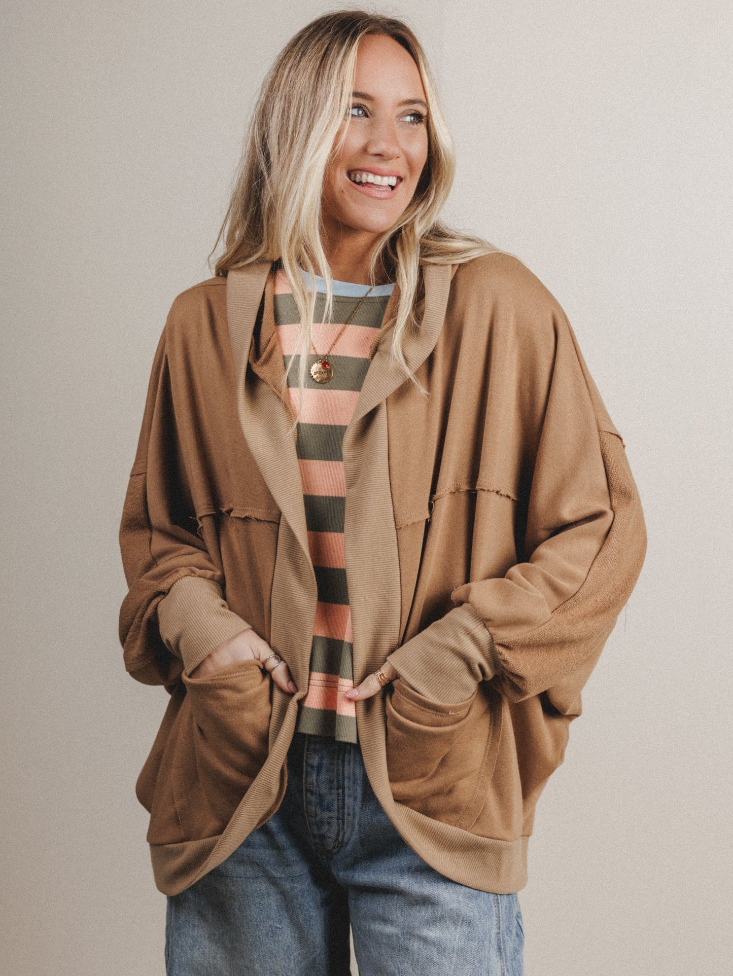 Barely Bound Hoodie Cardigan - Camel