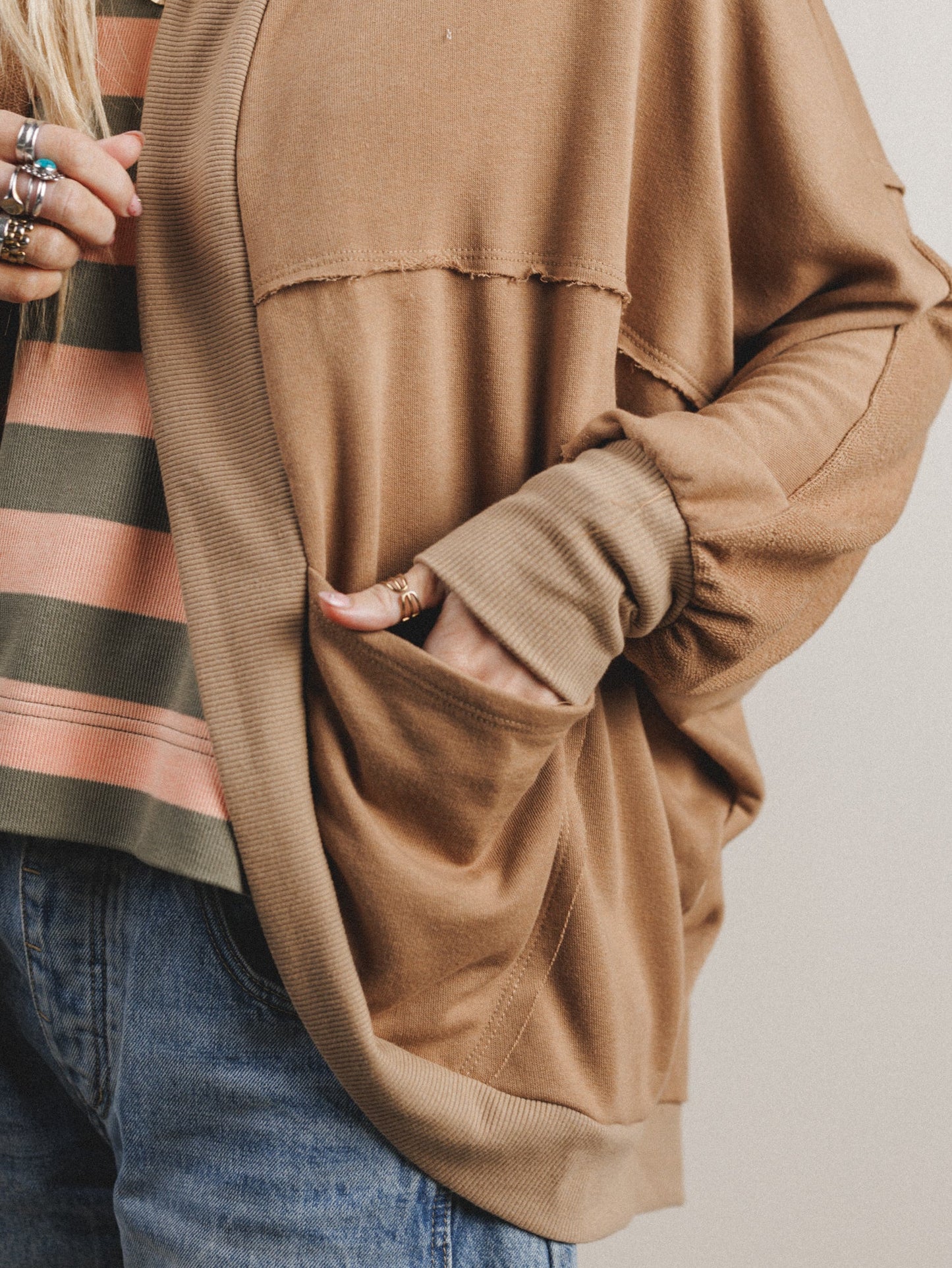 Barely Bound Hoodie Cardigan - Camel