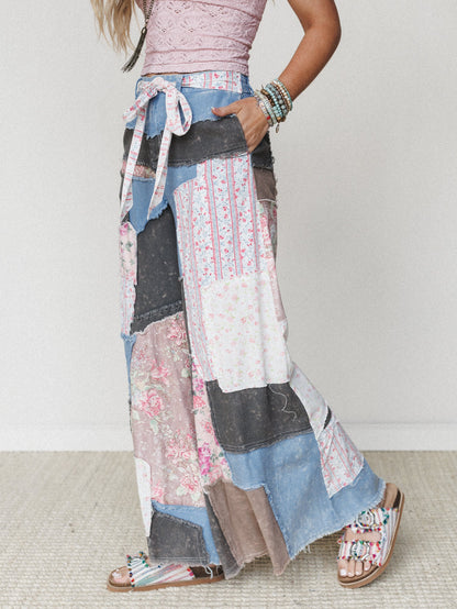 Peony Patchwork Pants - Blue