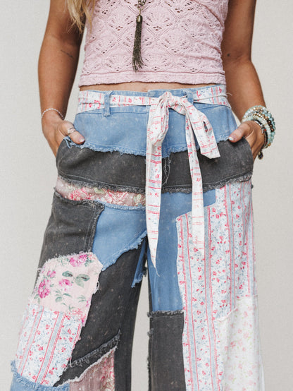Peony Patchwork Pants - Blue