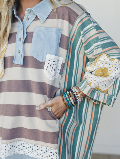 Daisy Darling Collared Top - Taupe Green
