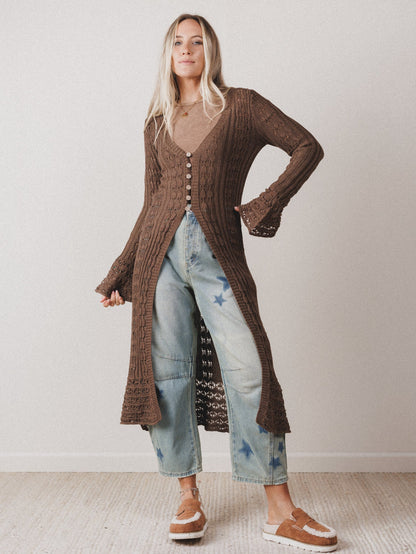 Windswept Long Knit Cardigan  - Mocha