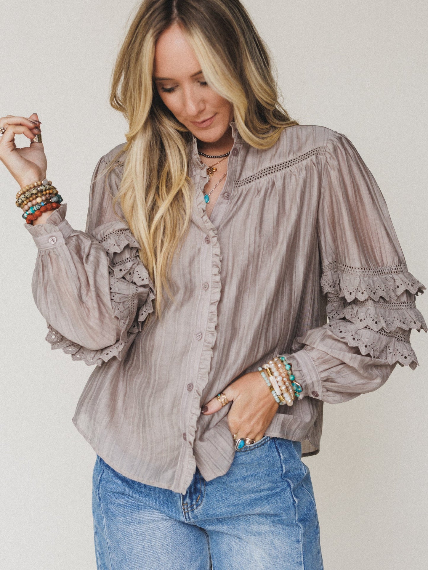 Boho Romance Blouse - Ash Mocha